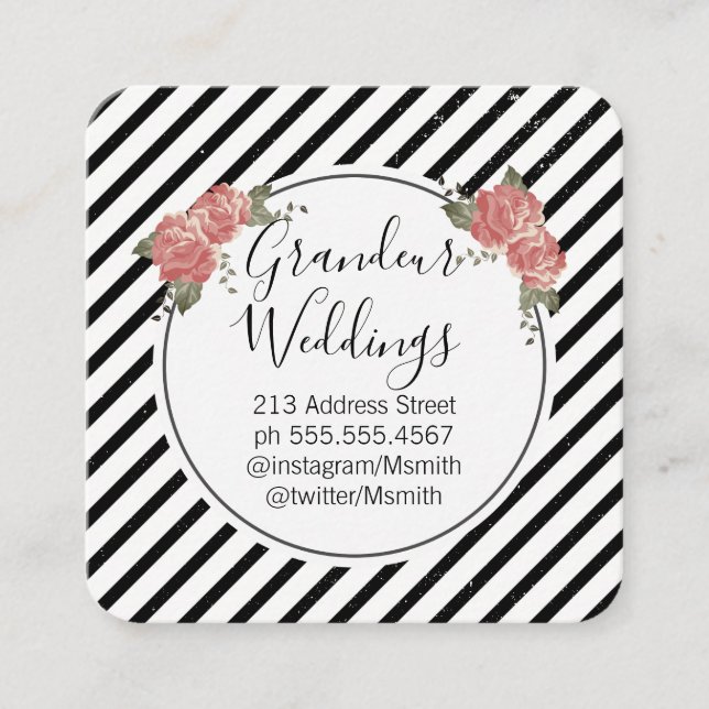 Elegant Flowers / Vintage Square Business Card (Front)
