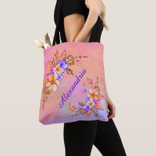 Elegant Flowers Watercolor Chic Floral Personalize Tote Bag