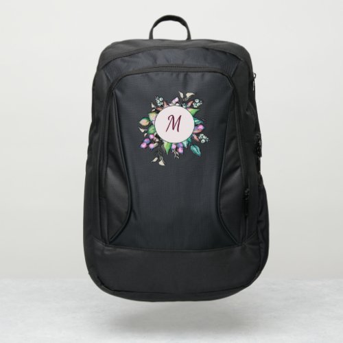 Elegant Flowers Watercolor Modern Monogram Port Authority Backpack