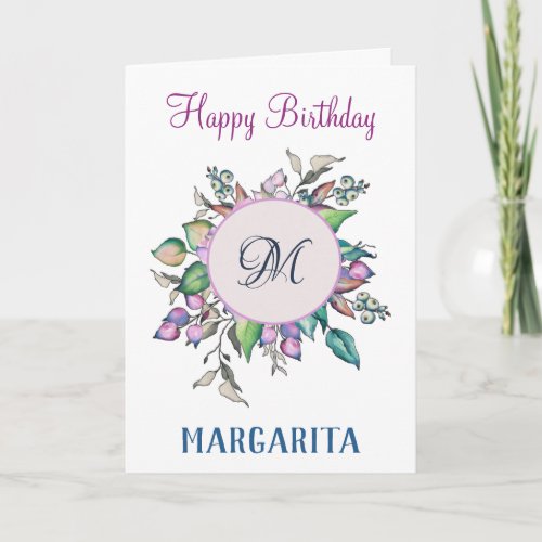 Elegant Flowers Watercolor Personalize Birthday Card