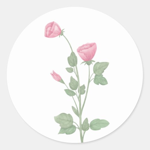 Elegant Flowers Watercolor Pink Floral Wedding Classic Round Sticker