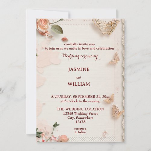 Elegant flowers Wedding Invitation Card Custom