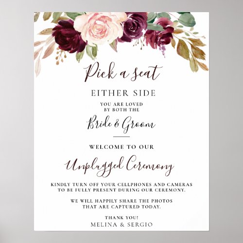 Elegant Flowers Wedding Unplugged Ceremony Poster