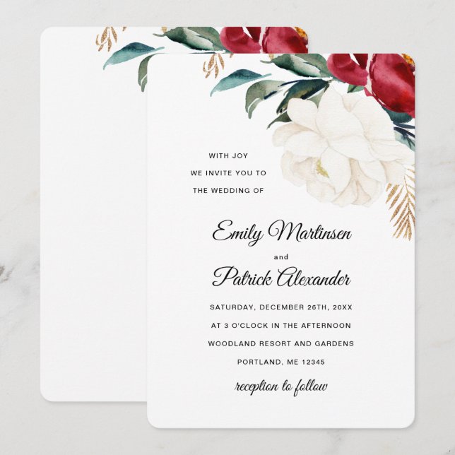 Elegant Flowers with Greenery Christmas Wedding Invitation (Front/Back)