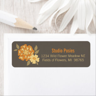 Elegant Flowers Yellow Brown Botanical Stationery Label