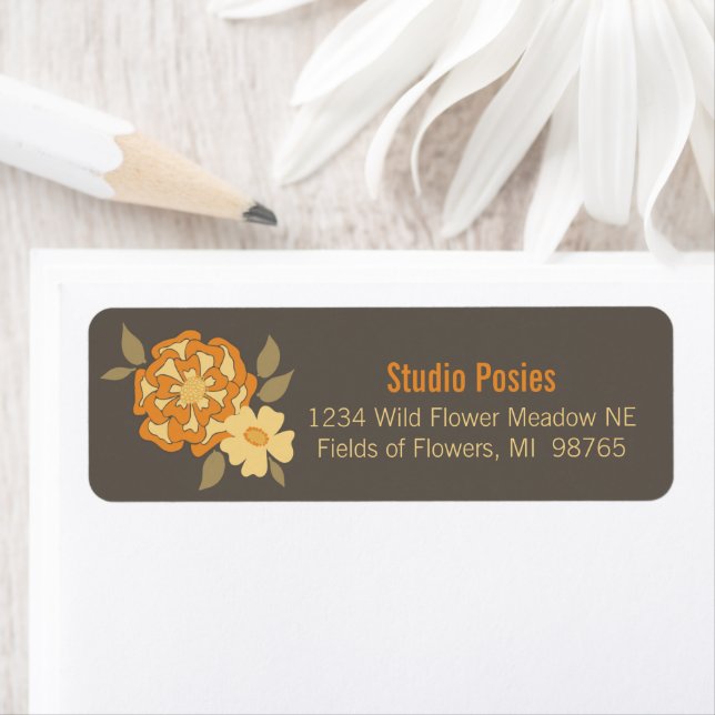Elegant Flowers Yellow Brown Botanical Stationery Label (Insitu)