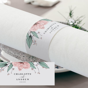 Elegant, flowery, dusty rose napkin bands
