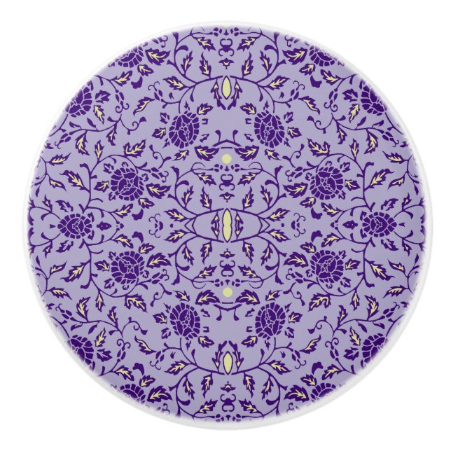 Elegant Flowery Purple Damask Ceramic Knob (Front)