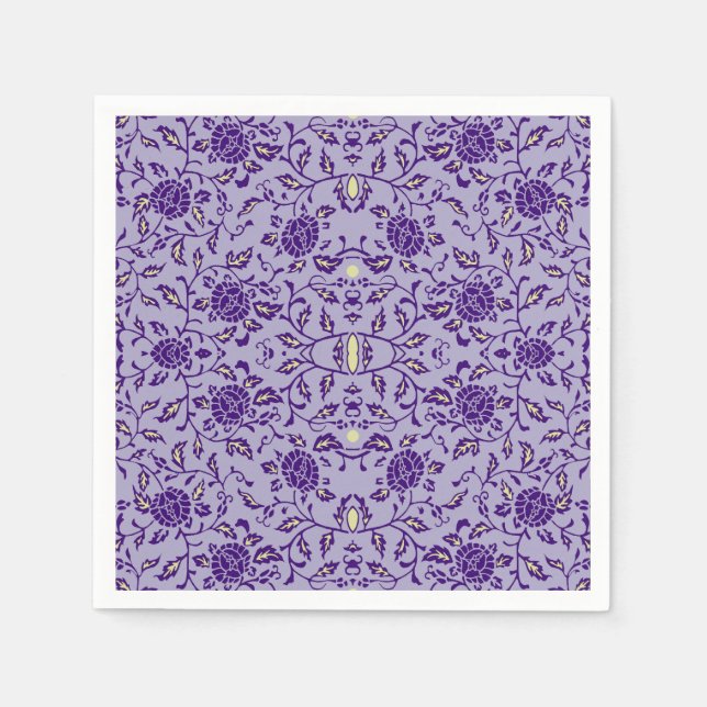 Elegant Flowery Purple Damask Paper Napkins (Front)