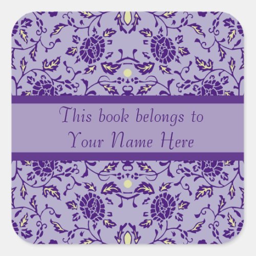 Elegant Flowery Purple Damask Square Sticker