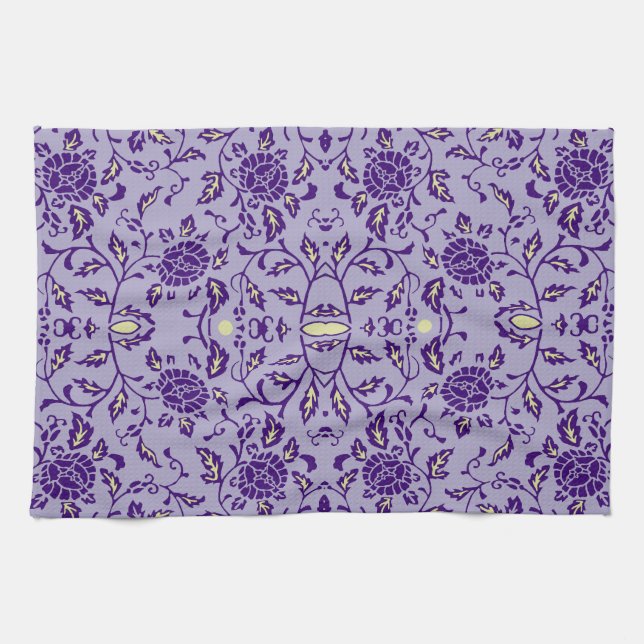 Elegant Flowery Purple Damask Towel (Horizontal)
