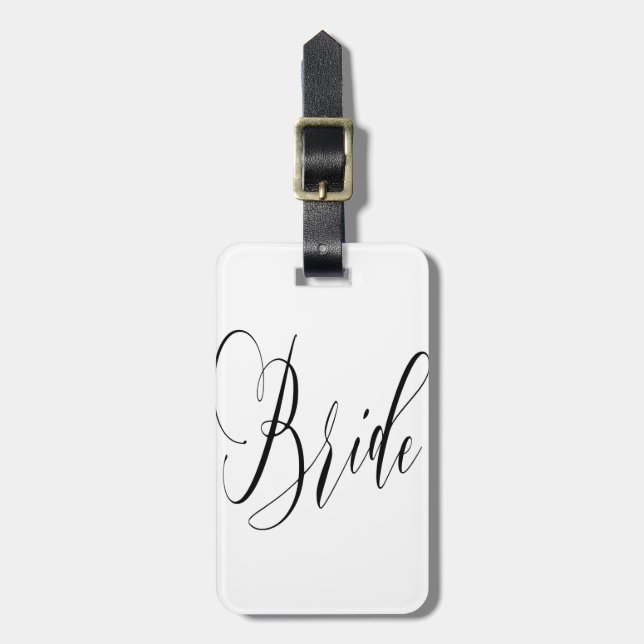 ELEGANT FLOWING BLACK SCRIPT BRIDE DESIGN LUGGAGE TAG (Front Vertical)
