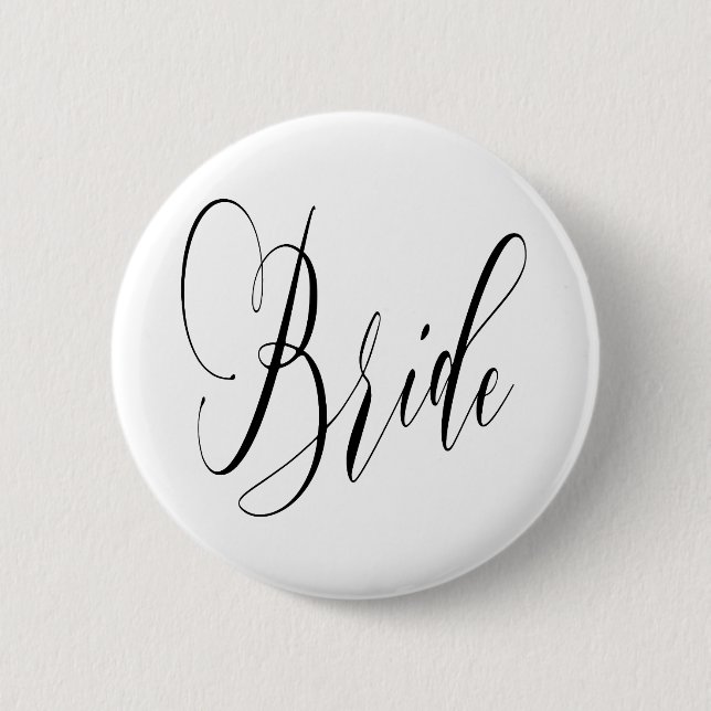 ELEGANT FLOWING BLACK SCRIPT BRIDE DESIGN PINBACK BUTTON (Front)