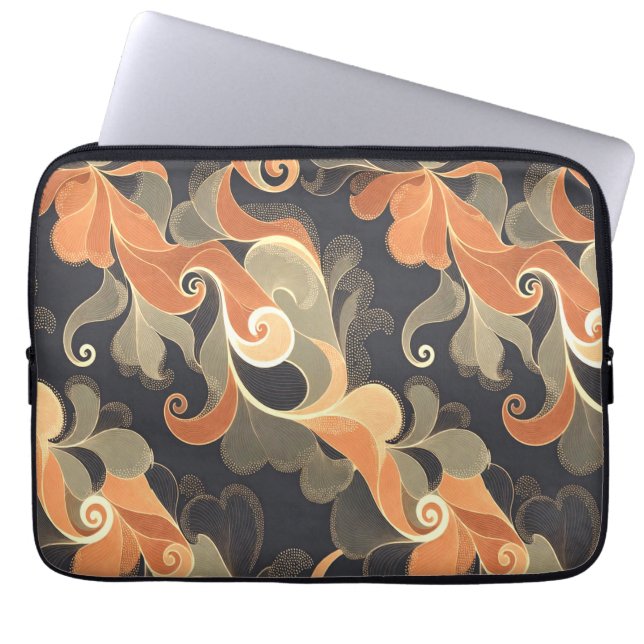 Elegant Flowing Florals in Warm Gold & Peach Laptop Sleeve (Front)