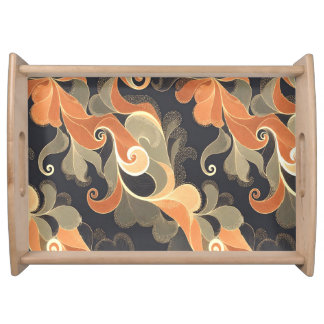 Elegant Flowing Florals in Warm Gold & Peach Serving Tray