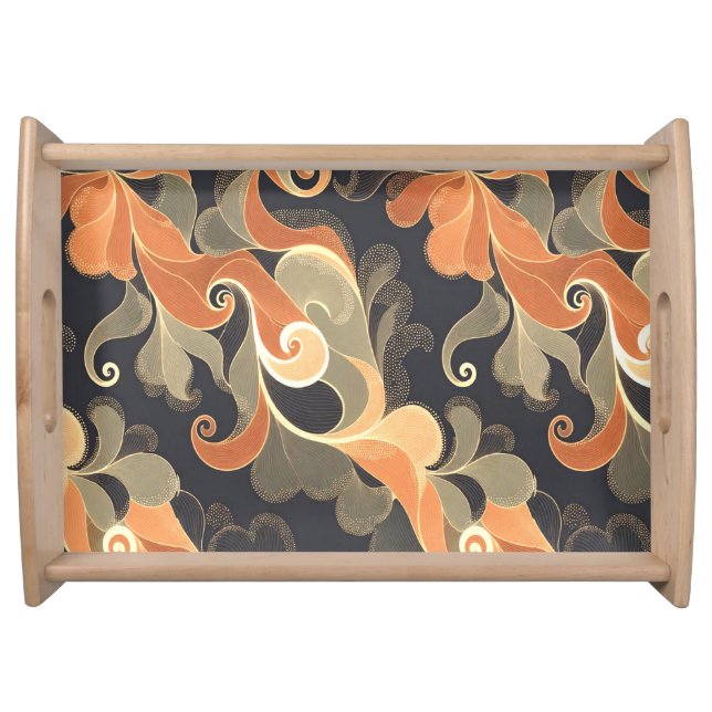Elegant Flowing Florals in Warm Gold & Peach Serving Tray (Front)