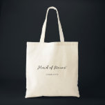 Elegant Flowing Handwritten Script Maid of Honor Tote Bag<br><div class="desc">Retro minimalist typography text design for a Maid of Honor in black (or the color that you need).
A personalized name gift for members of the bridal wedding party.
The typography design features a delicate,  flowing,  handwritten style font.
The decorative calligraphy script font is customizable.</div>