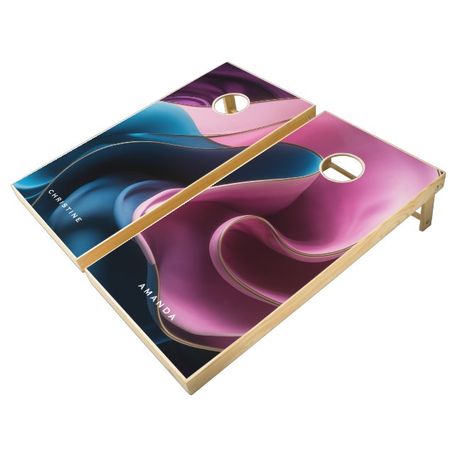 Elegant Fluid Abstract art pink blue luxurious  Cornhole Set (Angled)