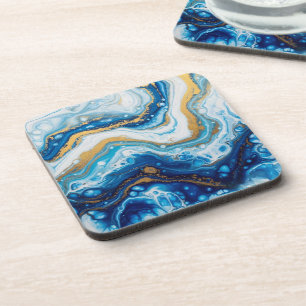 Elegant Fluid Art Decorative Tiles – Abstract Blue Beverage Coaster