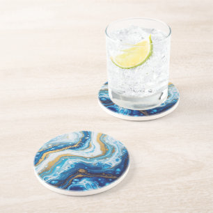 Elegant Fluid Art Decorative Tiles – Abstract Blue Coaster