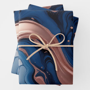Elegant Fluid Art with Copper and Blue Swirls Wrapping Paper Sheets