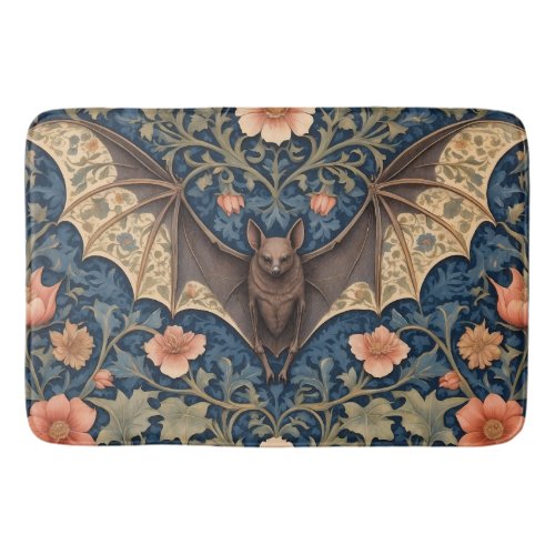 Elegant Flying Bat William Morris Inspired Floral Bath Mat