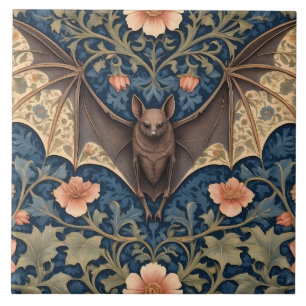 Elegant Flying Bat William Morris Inspired Floral Ceramic Tile