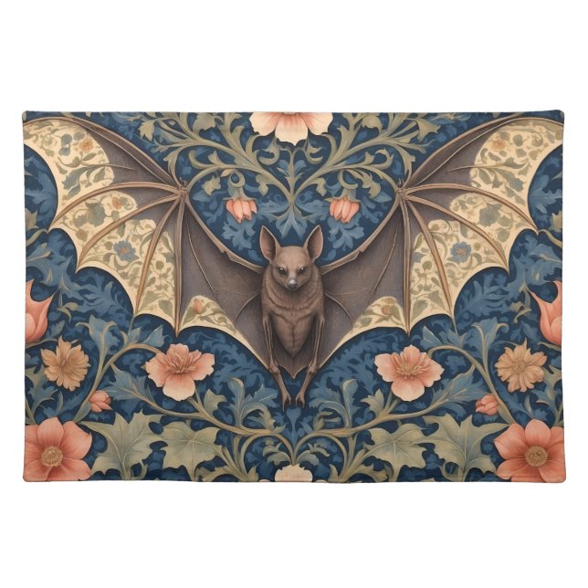 Elegant Flying Bat William Morris Inspired Floral Cloth Placemat (Front)