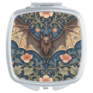Elegant Flying Bat William Morris Inspired Floral Compact Mirror