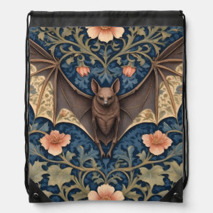 Elegant Flying Bat William Morris Inspired Floral Drawstring Bag