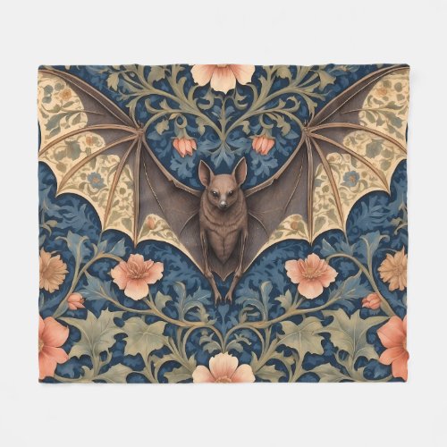 Elegant Flying Bat William Morris Inspired Floral Fleece Blanket