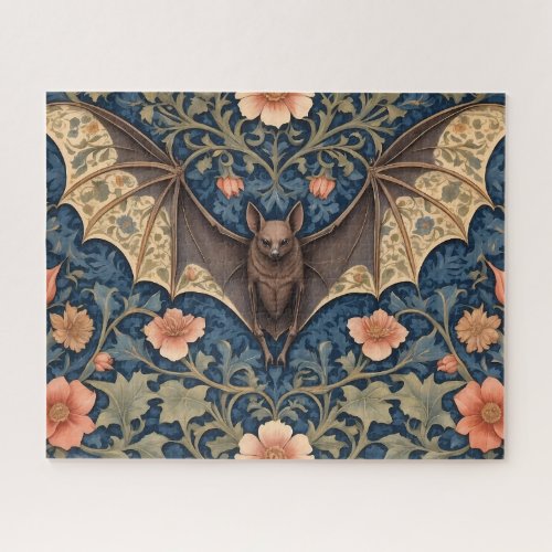 Elegant Flying Bat William Morris Inspired Floral Jigsaw Puzzle