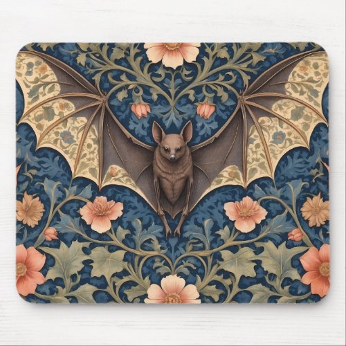 Elegant Flying Bat William Morris Inspired Floral Mouse Pad