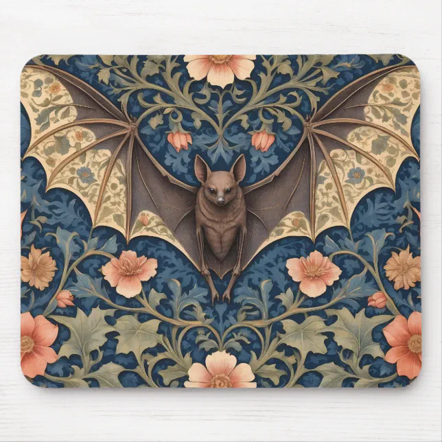Elegant Flying Bat William Morris Inspired Floral Mouse Pad | Zazzle