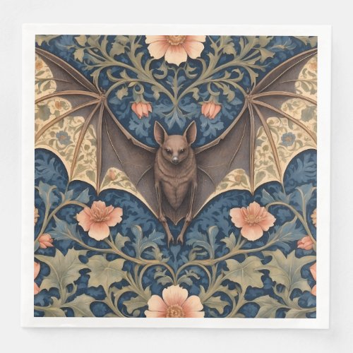 Elegant Flying Bat William Morris Inspired Floral Paper Dinner Napkins