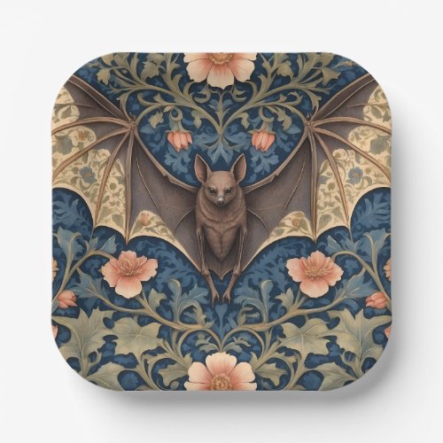 Elegant Flying Bat William Morris Inspired Floral Paper Plates