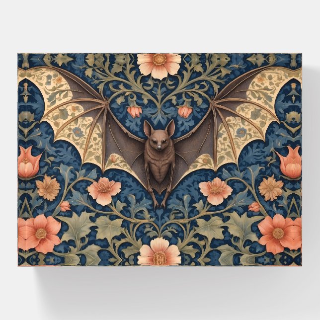 Elegant Flying Bat William Morris Inspired Floral Paperweight (Front)