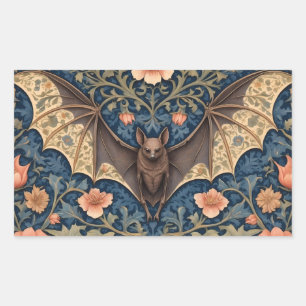 Elegant Flying Bat William Morris Inspired Floral Rectangular Sticker