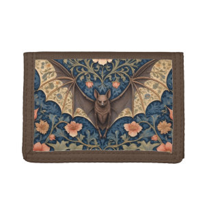 Elegant Flying Bat William Morris Inspired Floral Tri-fold Wallet