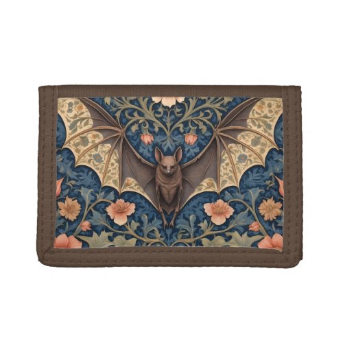 Elegant Flying Bat William Morris Inspired Floral Trifold Wallet