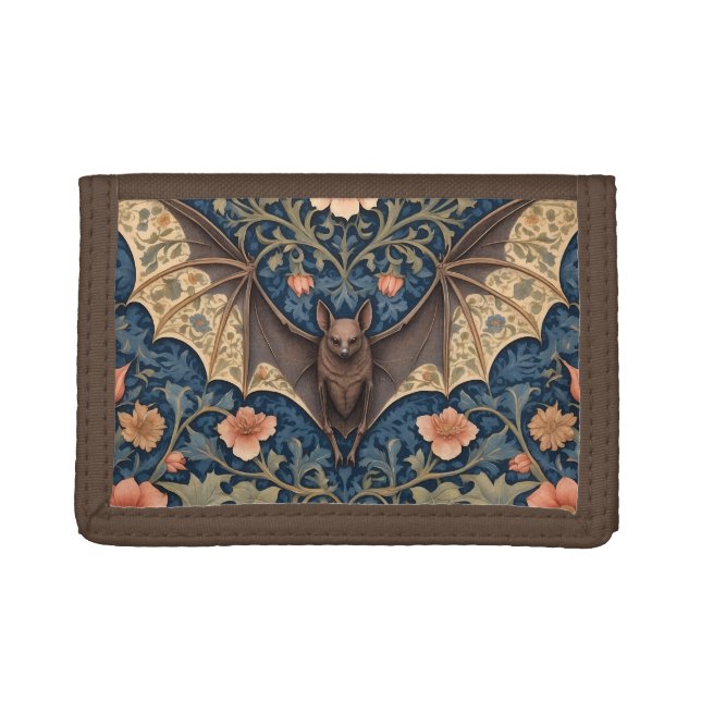 Elegant Flying Bat William Morris Inspired Floral Trifold Wallet (Front)