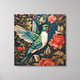 Elegant Flying Hummingbird William Morris Inspired Canvas Print