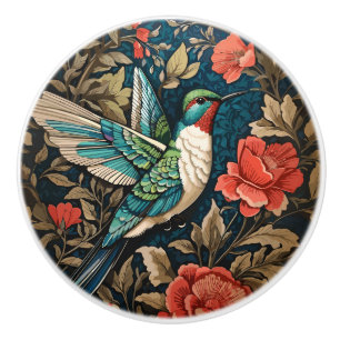 Elegant Flying Hummingbird William Morris Inspired Ceramic Knob