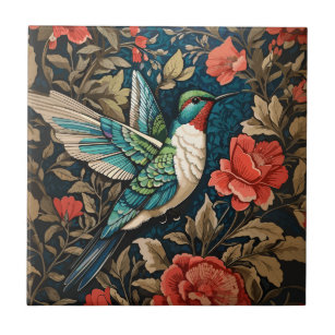 Elegant Flying Hummingbird William Morris Inspired Ceramic Tile