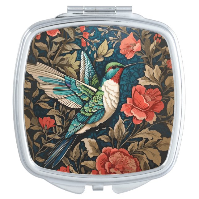 Elegant Flying Hummingbird William Morris Inspired Compact Mirror (Front)