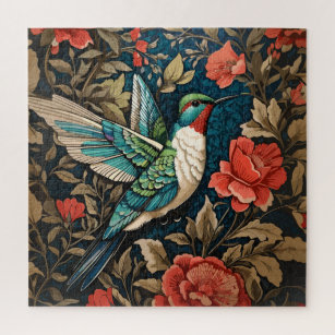 Elegant Flying Hummingbird William Morris Inspired Jigsaw Puzzle