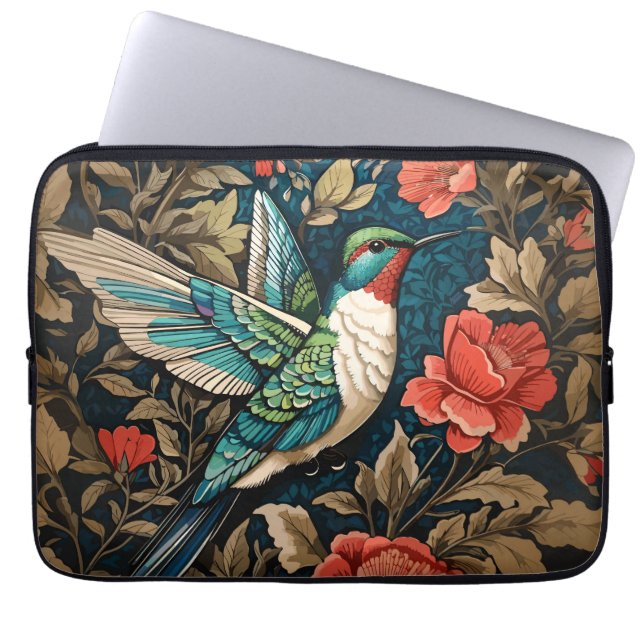 Elegant Flying Hummingbird William Morris Inspired Laptop Sleeve (Front)