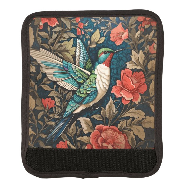 Elegant Flying Hummingbird William Morris Inspired Luggage Handle Wrap (Front)