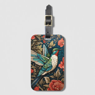 Elegant Flying Hummingbird William Morris Inspired Luggage Tag