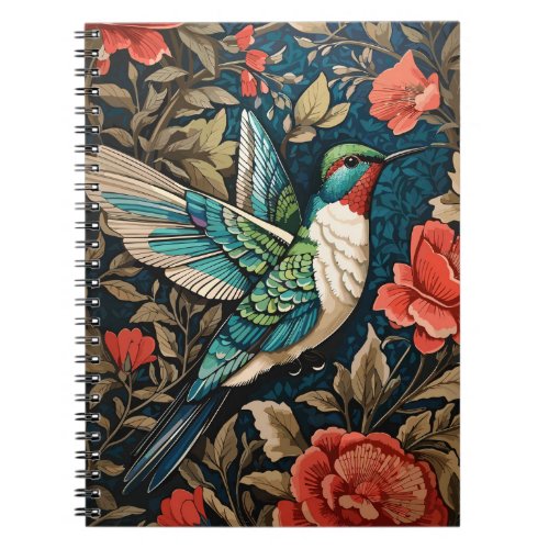 Elegant Flying Hummingbird William Morris Inspired Notebook